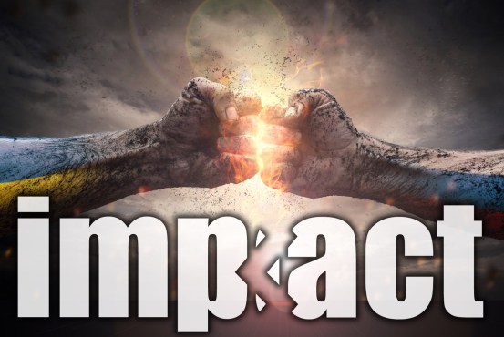26824445 - conflict, close up of two fists hitting each other over dramatic sky